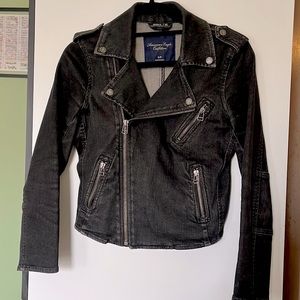 American Eagle Outfitters - Black Denim Zip Moto Jacket